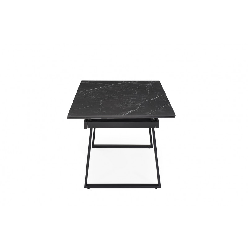 Table de repas extensible 160/240 cm en céramique noir marbré mat et pieds luge métal noir - INDIANA 02
