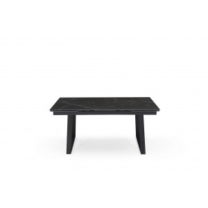 Table de repas extensible 160/240 cm en céramique noir marbré mat et pieds luge métal noir - INDIANA 02