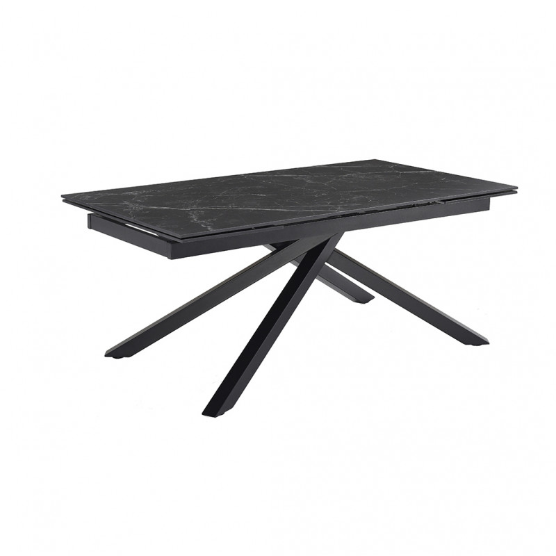 Table de repas extensible 160/240 cm en céramique noir marbré mat et pied torsadé en métal noir - INDIANA 05