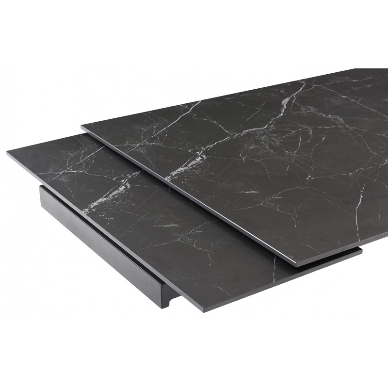 Table de repas extensible 160/240 cm en céramique noir marbré mat et pied torsadé en métal noir - INDIANA 05