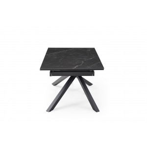 Table de repas extensible 160/240 cm en céramique noir marbré mat et pied torsadé en métal noir - INDIANA 05