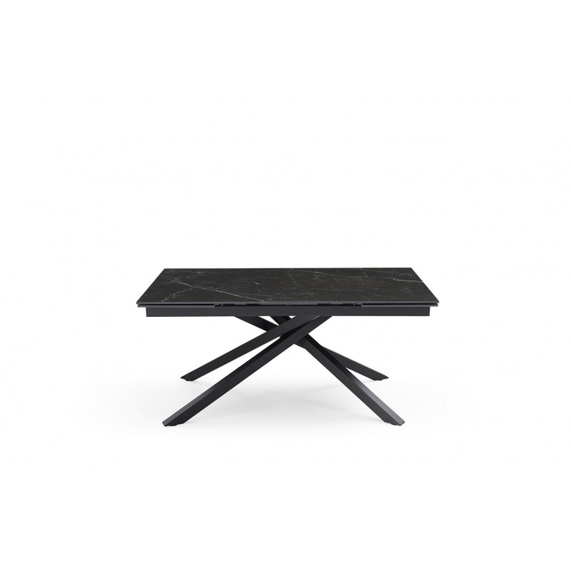 Table de repas extensible 160/240 cm en céramique noir marbré mat et pied torsadé en métal noir - INDIANA 05