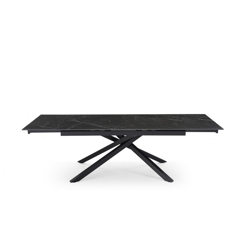 Table de repas extensible 160/240 cm en céramique noir marbré mat et pied torsadé en métal noir - INDIANA 05