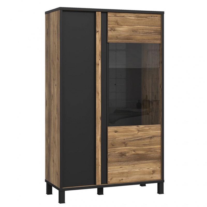 Vitrine 159x95 décor bois clair avec piètement en métal noir - CELIA