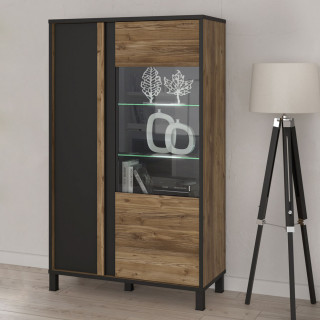 Vitrine 159x95 décor bois clair avec piètement en métal noir - CELIA