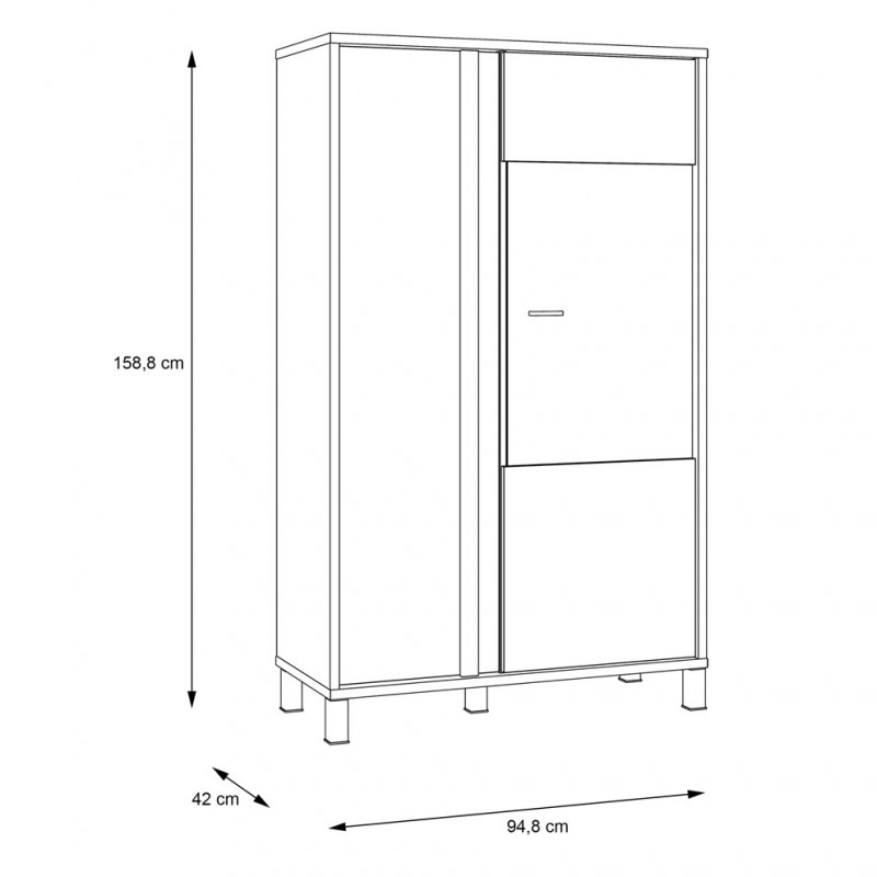 Vitrine 159x95 décor bois clair avec piètement en métal noir - CELIA