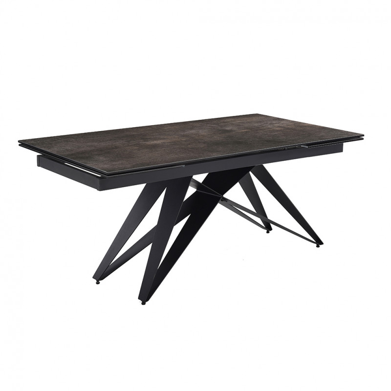 Table de repas extensible 160/240 cm céramique Espagnole gris vieilli mat et pied géométrique luge métal noir - MAINE 03