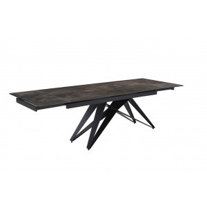 Table de repas extensible 160/240 cm céramique Espagnole gris vieilli mat et pied géométrique luge métal noir - MAINE 03