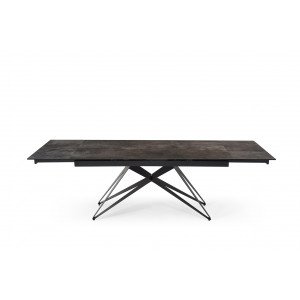 Table de repas extensible 160/240 cm céramique Espagnole gris vieilli mat et pied géométrique luge métal noir - MAINE 03