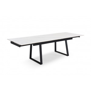Table de repas extensible 160/240 cm céramique blanc marbré mat et pieds luge métal noir - NEVADA 02