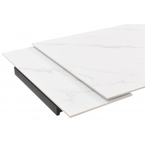 Table de repas extensible 160/240 cm céramique blanc marbré mat et pieds luge métal noir - NEVADA 02