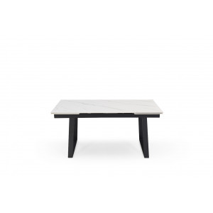 Table de repas extensible 160/240 cm céramique blanc marbré mat et pieds luge métal noir - NEVADA 02