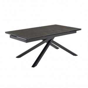 Table de repas extensible 160/240 cm céramique gris anthracite mat et pied torsadé en métal noir - UTAH 05