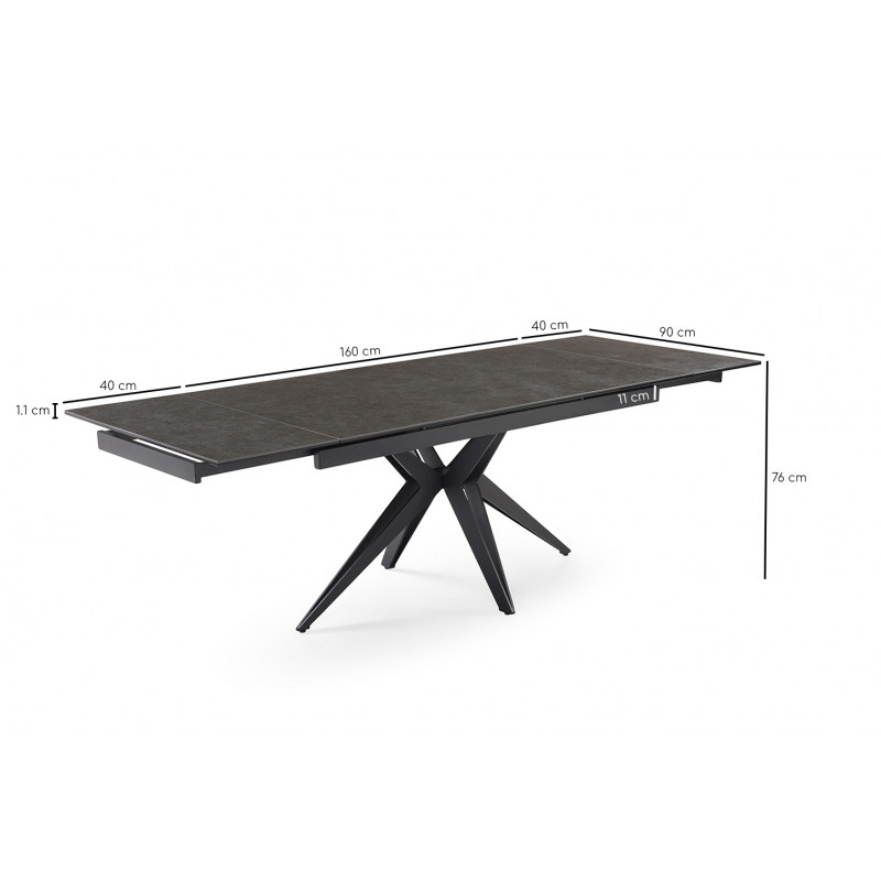 Table de repas extensible 160/240 cm céramique gris anthracite mat et pied étoile en métal noir - UTAH 06