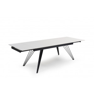 Table de repas extensible 160/240 cm céramique blanc mat et pieds filaires inclinés métal noir - OREGON 01
