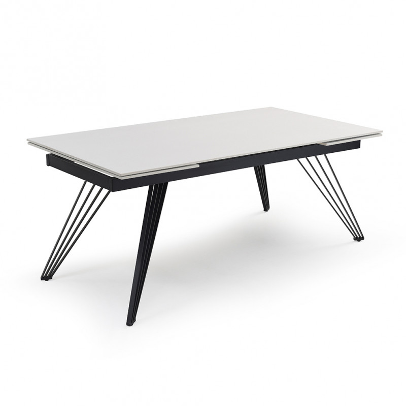 Table extensible 160/240 cm céramique blanc pieds filaires - OREGON 01