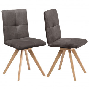 Lot de 2 chaises rotatives 180° capitonnées en tissu suédine taupe et piètement en chêne massif - MAKI