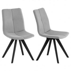 Lot de 2 chaises capitonnées en tissu gris clair et piètement en chêne massif noir - MISU