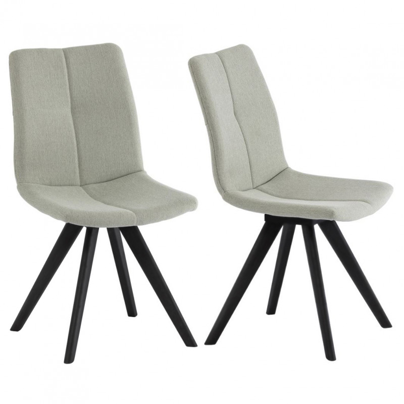 Lot de 2 chaises capitonnées en tissu vert pastel et piètement en chêne massif noir - MISU