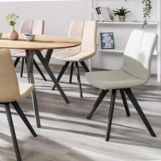 Lot de 2 chaises capitonnées en tissu vert pastel et piètement en chêne massif noir - MISU