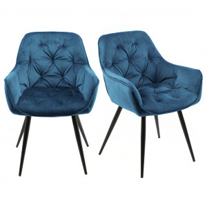 Lot 2 chaises velours bleu et piètement métal gris anthracite - STERN