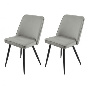 Lot de 2 chaises en velours gris clair piètement en métal noir – TELLY