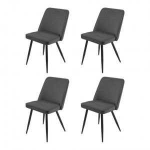 Lot de 4 chaises en velours gris foncé piètement en métal noir – TELLY