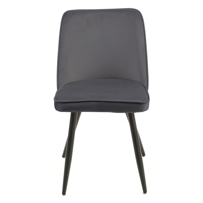 Lot de 4 chaises en velours gris foncé piètement en métal noir – TELLY