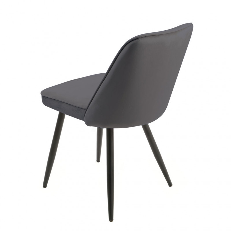 Lot de 4 chaises en velours gris foncé piètement en métal noir – TELLY