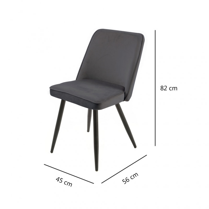 Lot de 4 chaises en velours gris foncé piètement en métal noir – TELLY