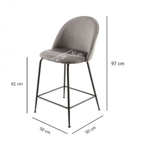 Lot de 2 chaises de bar en velours gris foncé piètement métal - FARA