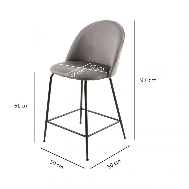 Lot de 2 chaises de bar en velours gris foncé piètement métal - FARA