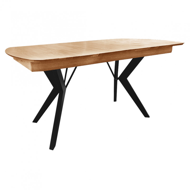 Table extensible plateau et piètement chêne massif 160/210 cm - NOLY