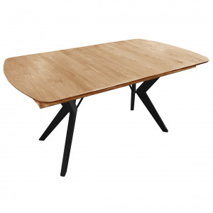 Table extensible plateau et piètement chêne massif 160/210 cm - NOLY