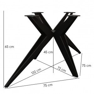 Pied de table de repas en métal noir finition peinture poudrée design croisé étoile hauteur 65 cm - 06