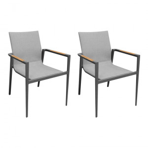 Lot de 2 chaises de jardin avec accoudoirs en teck et textilène - LOKI