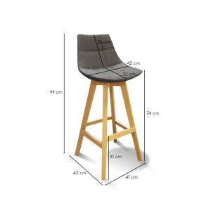 Lot 2 Tabourets de bar tissu GRIS ANTHRACITE - WENDY