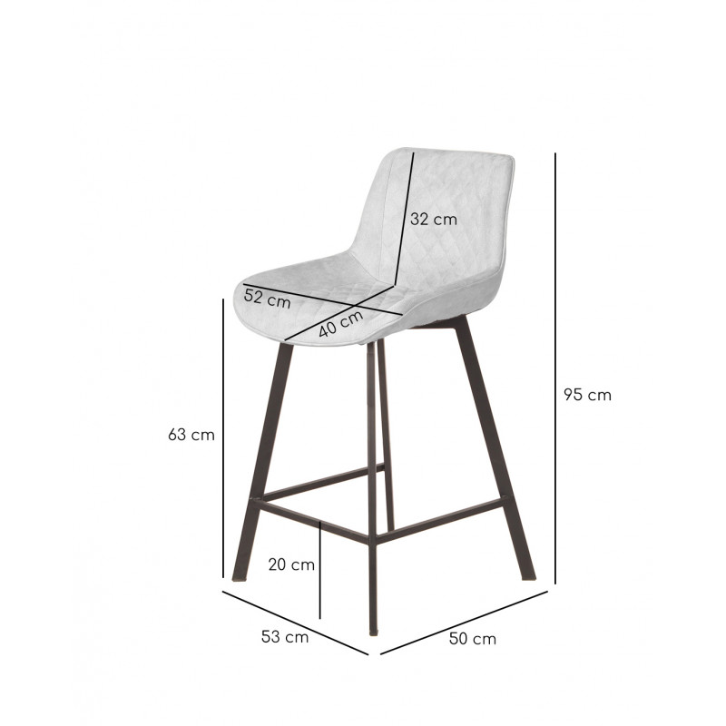 Lot de 2 tabourets tissu gris clair doux avec pieds métal - MANHATTAN