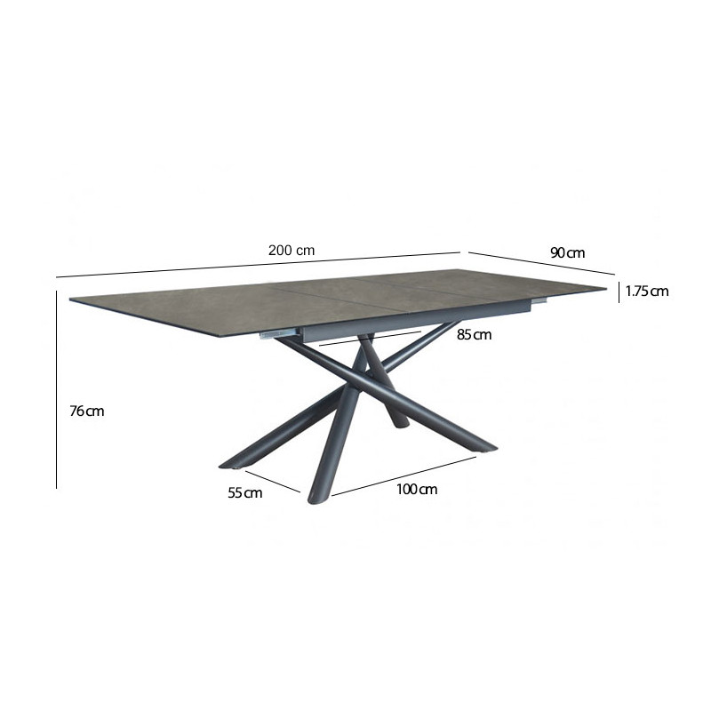 Table repas extensible 160 à 200 cm plateau céramique gris - SPLENDIDE
