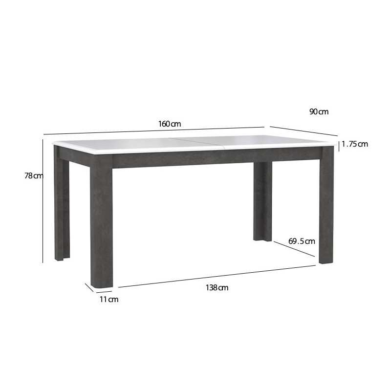 Table de repas extensible 160 à 200 cm bois blanc et gris - CALVI