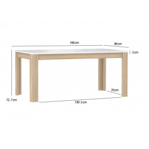 Table de repas extensible 160/206 cm plateau blanc et bois - ALEXIANE