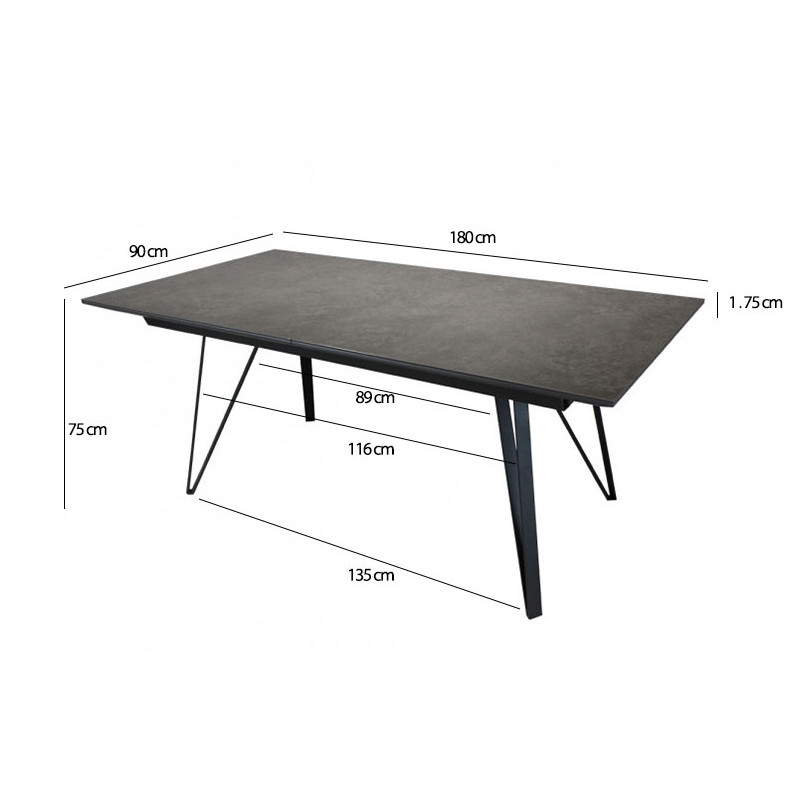 Table extensible 180 à 230 cm gris anthracite en céramique - ONYX