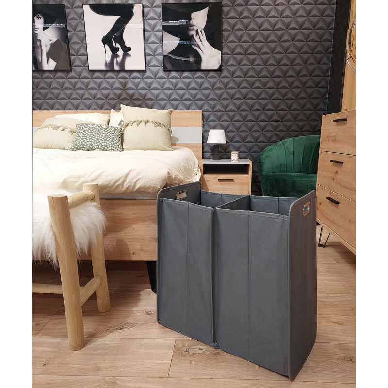 Panier à linge pliant rectangulaire en tissu gris - BASKET