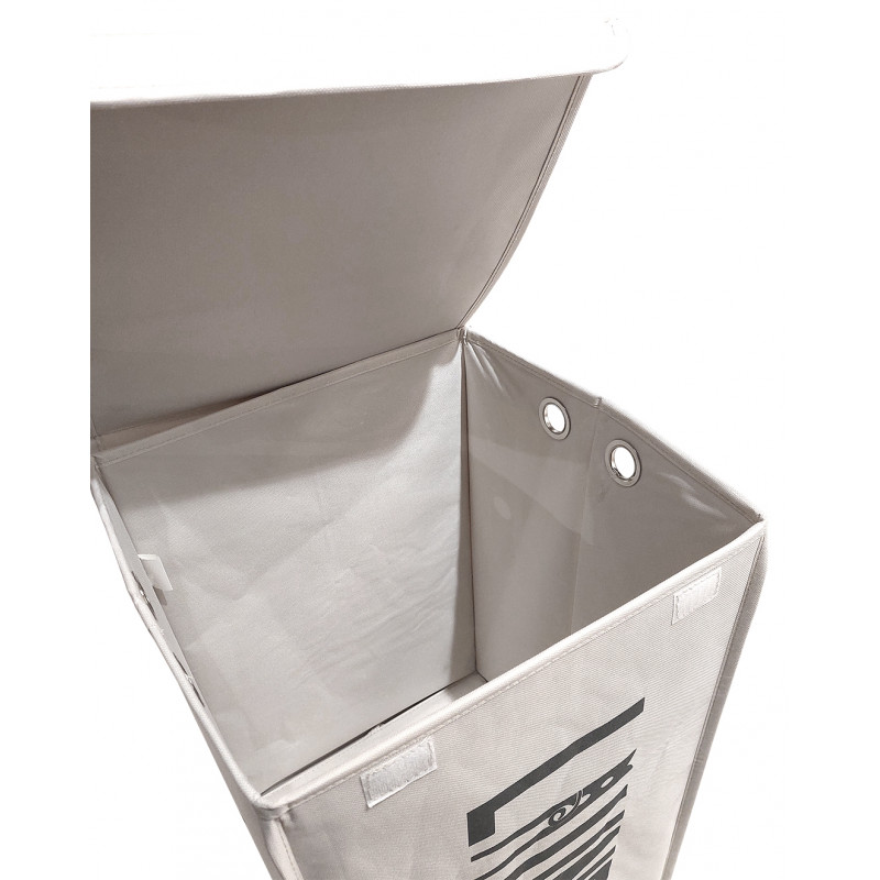 Panier à linge pliant carré en tissu blanc cassé avec couvercle - BASKET