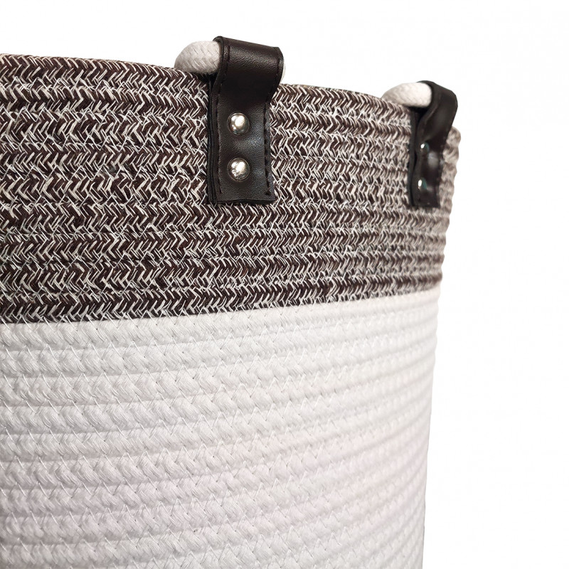 Lot de 4 paniers rond en corde de coton marron et blanc - COTON