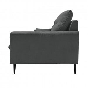 Canapé droit 2 places tissu doux gris anthracite accoudoirs 2 coussins pieds fins métal - design moderne contemporain - ELSIE
