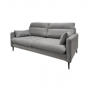 Canapé droit 3 places en tissu doux gris clair accoudoirs 2 coussins pieds fins métal - design moderne contemporain - ELSIE