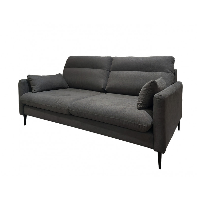 Canapé droit 3 places tissu doux gris anthracite accoudoirs 2 coussins pieds fins métal - design moderne contemporain - ELSIE