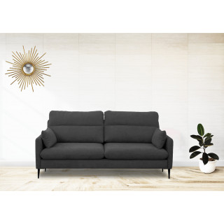 Canapé droit 3 places tissu doux gris anthracite accoudoirs 2 coussins pieds fins métal - design moderne contemporain - ELSIE