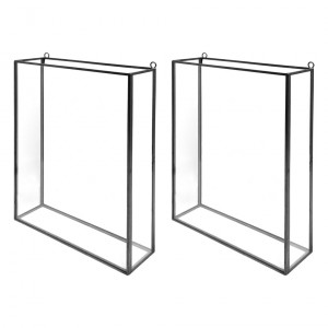 Lot 2 terrariums muraux carrés transparents verre et métal 30 x 23 cm - MIRANA 7387